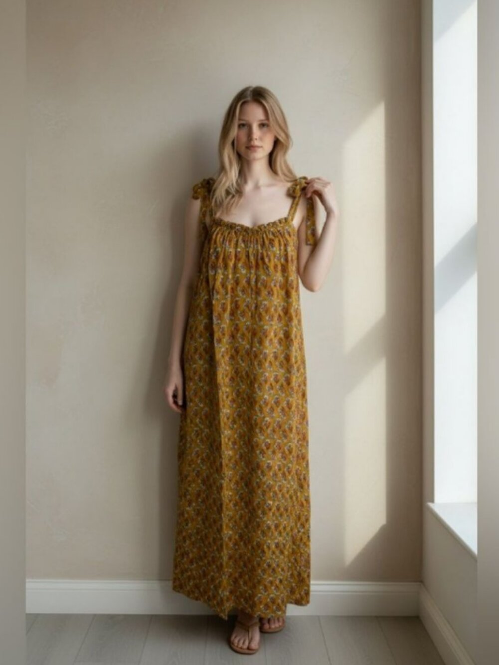 Ex Voto Iris Sundress Tie-Shoulder Maxi Golden Yellow Size XS/S